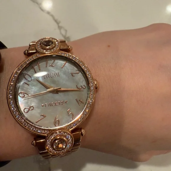 Ecclissi Round Rose Gold Stainless Steel Mother of Pearl Women's Watch - Picture 3 of 16